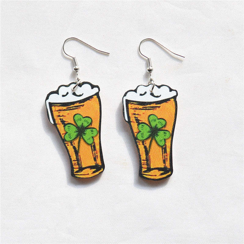Wholesale St. Patrick's festival dwarf lucky clover green dwarf Irish earrings for women