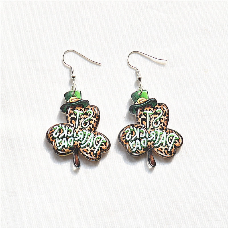 Wholesale St. Patrick's festival dwarf lucky clover green dwarf Irish earrings for women