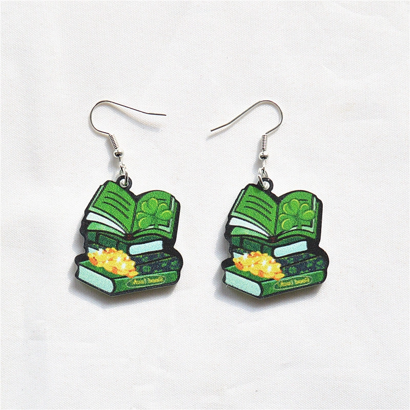 Wholesale St. Patrick's festival dwarf lucky clover green dwarf Irish earrings for women