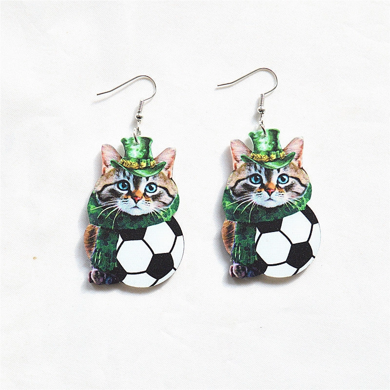 Wholesale St. Patrick's festival dwarf lucky clover green dwarf Irish earrings for women