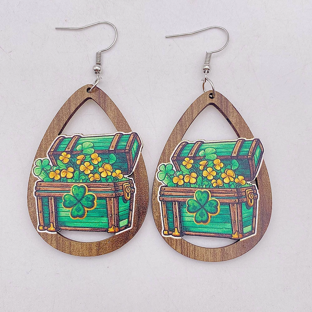 Wholesale St. Patrick's festival jewelry rainbow beard Green Festival wooden earrings