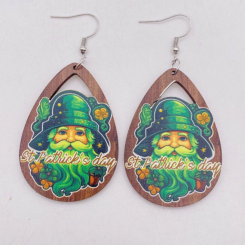 Wholesale St. Patrick's festival jewelry rainbow beard Green Festival wooden earrings