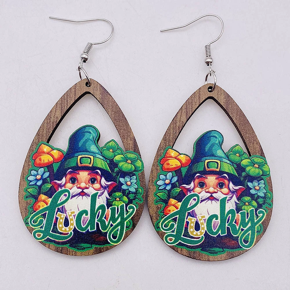 Wholesale St. Patrick's festival jewelry rainbow beard Green Festival wooden earrings