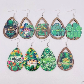 Wholesale St. Patrick's festival jewelry rainbow beard Green Festival wooden earrings