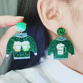 Wholesale St. Patrick's Sweater Dwarf Acrylic Earrings