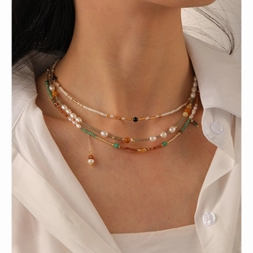 Wholesale Stacked Millet Beads Colorful Beaded Necklace