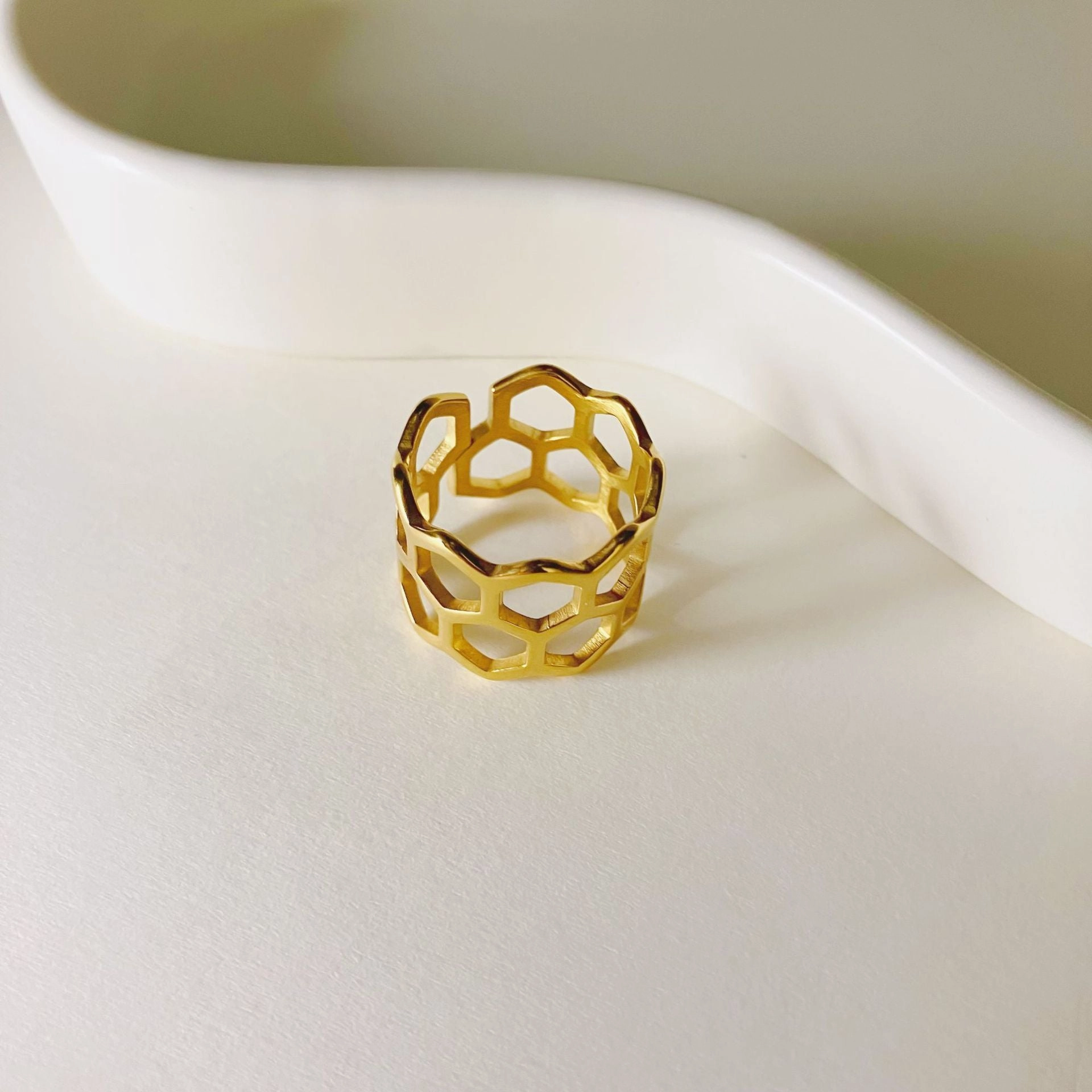 Wholesale Stainless Steel 14K Geometric Ring Gold Plating
