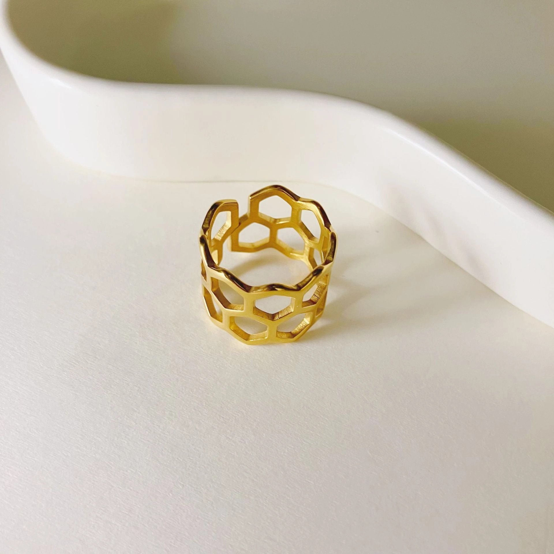 Wholesale Stainless Steel 14K Geometric Ring Gold Plating