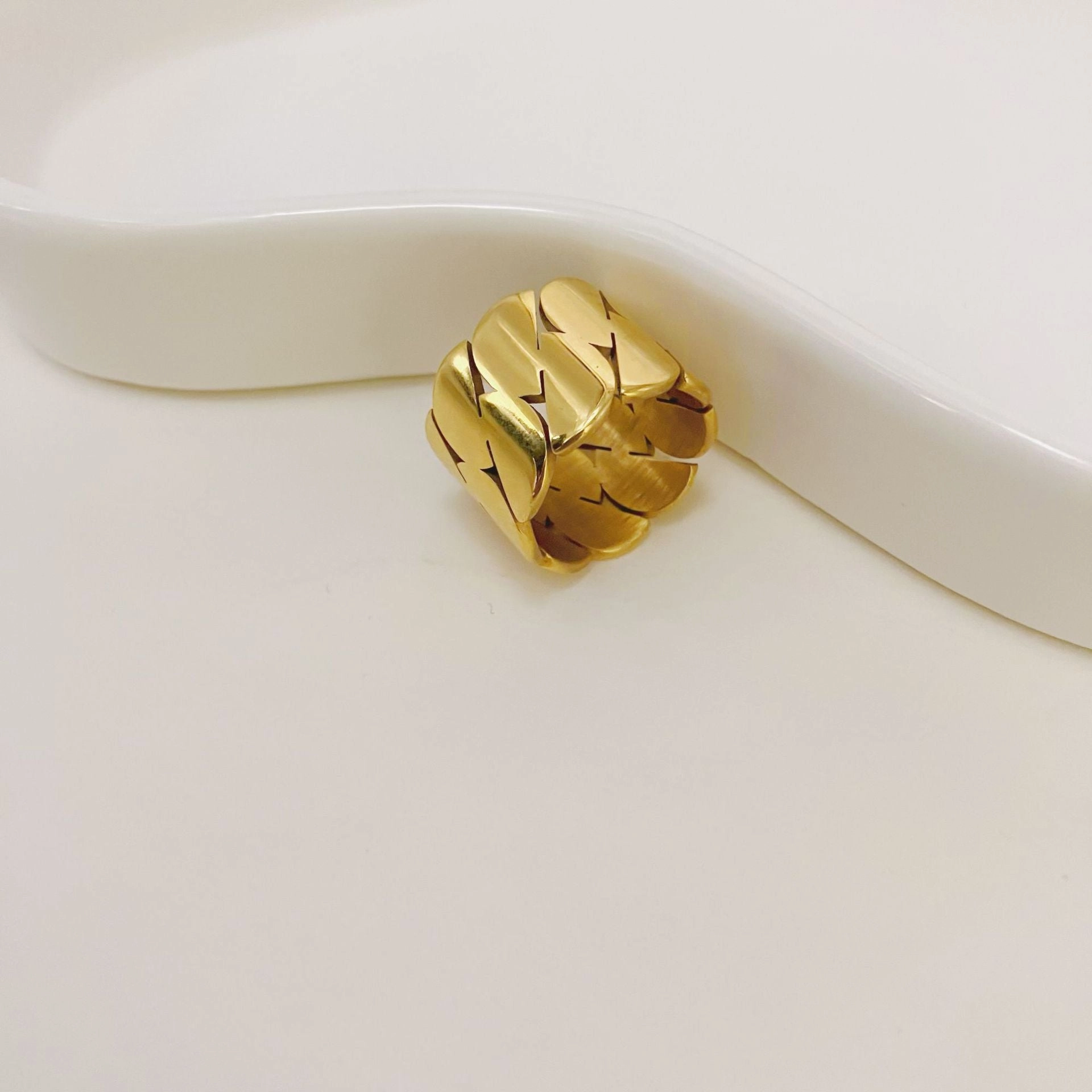 Wholesale Stainless Steel 14K Geometric Ring Gold Plating