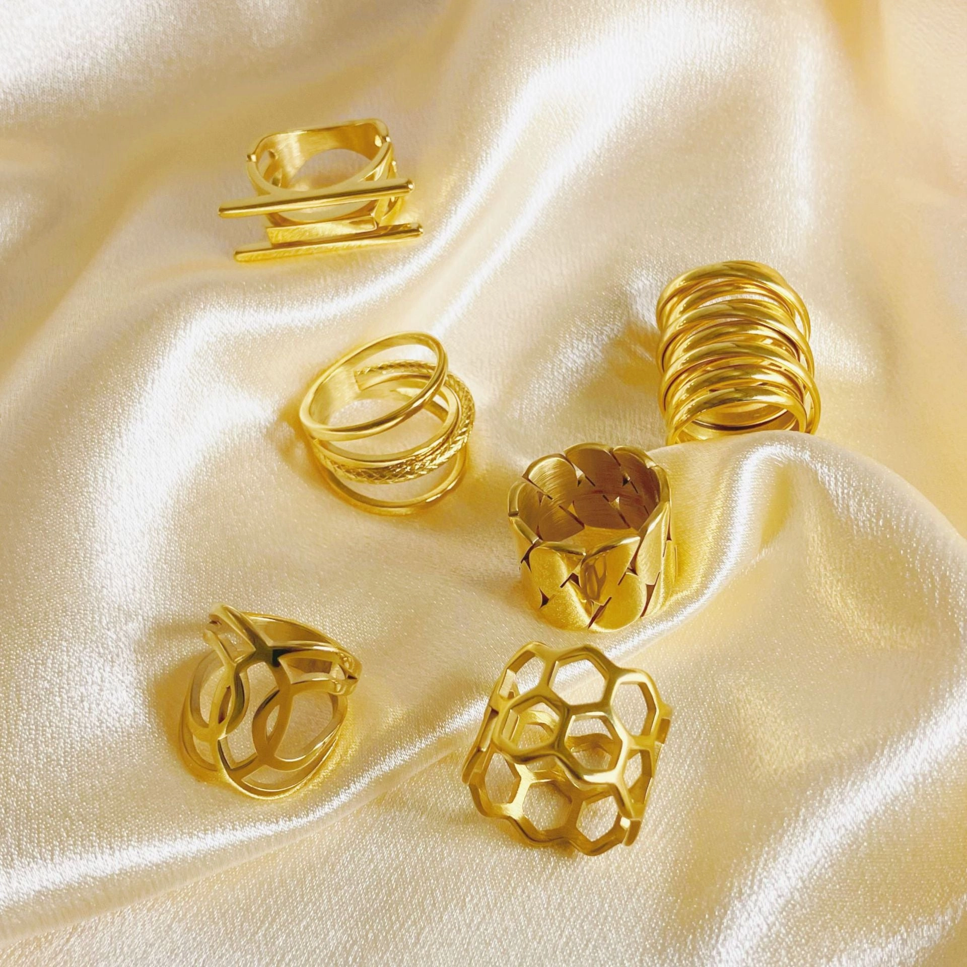 Wholesale Stainless Steel 14K Geometric Ring Gold Plating