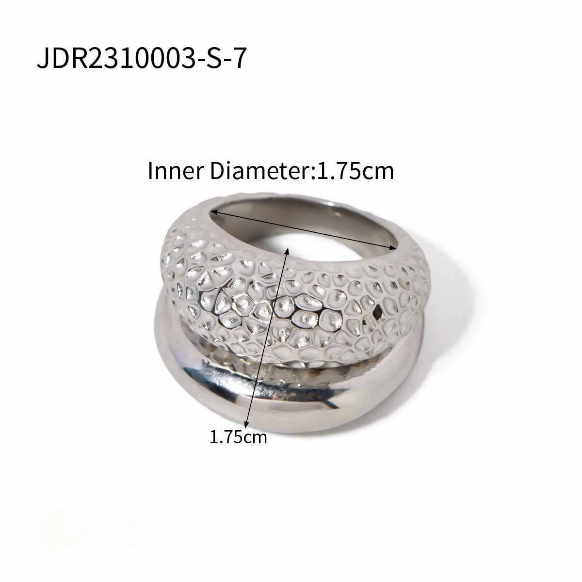 Wholesale Stainless Steel 18k Gold Plated Double Layer Hammered Glossy Stainless Steel Ring