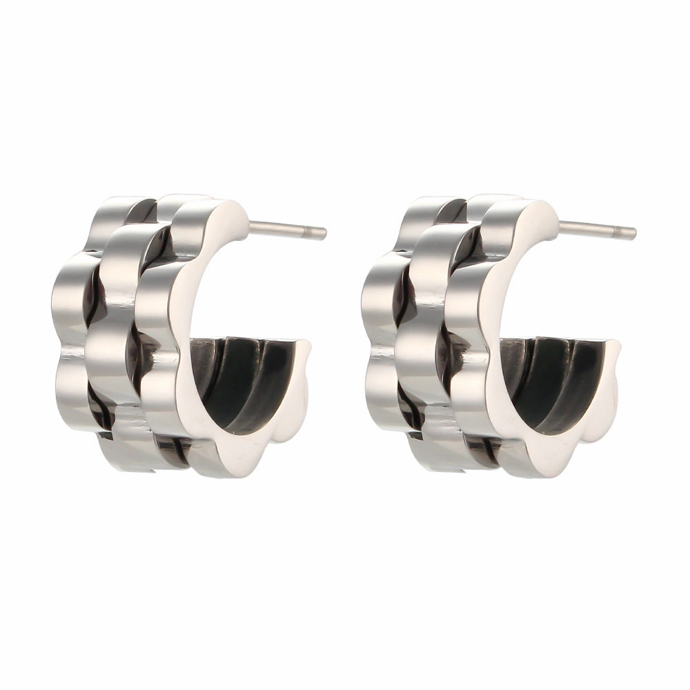 Wholesale Stainless Steel 18K Gold Plated Hip Hop Strap Earrings