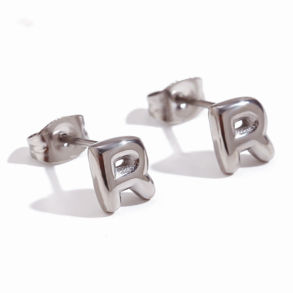 Wholesale Stainless Steel 18K Gold Plated Mini Bubble Letter Earrings