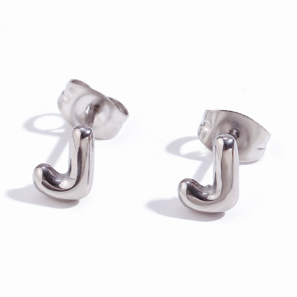 Wholesale Stainless Steel 18K Gold Plated Mini Bubble Letter Earrings