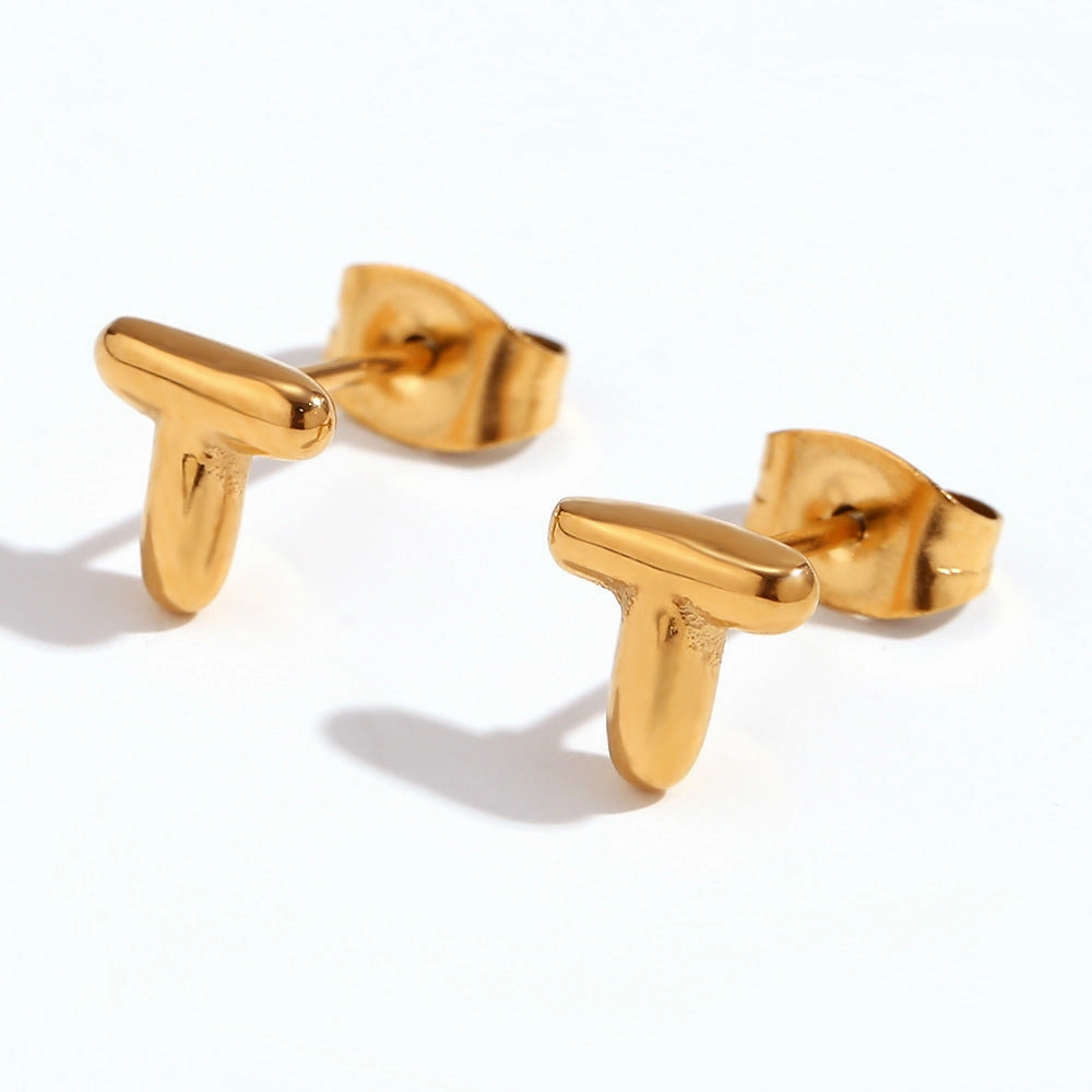 Wholesale Stainless Steel 18K Gold Plated Mini Bubble Letter Earrings