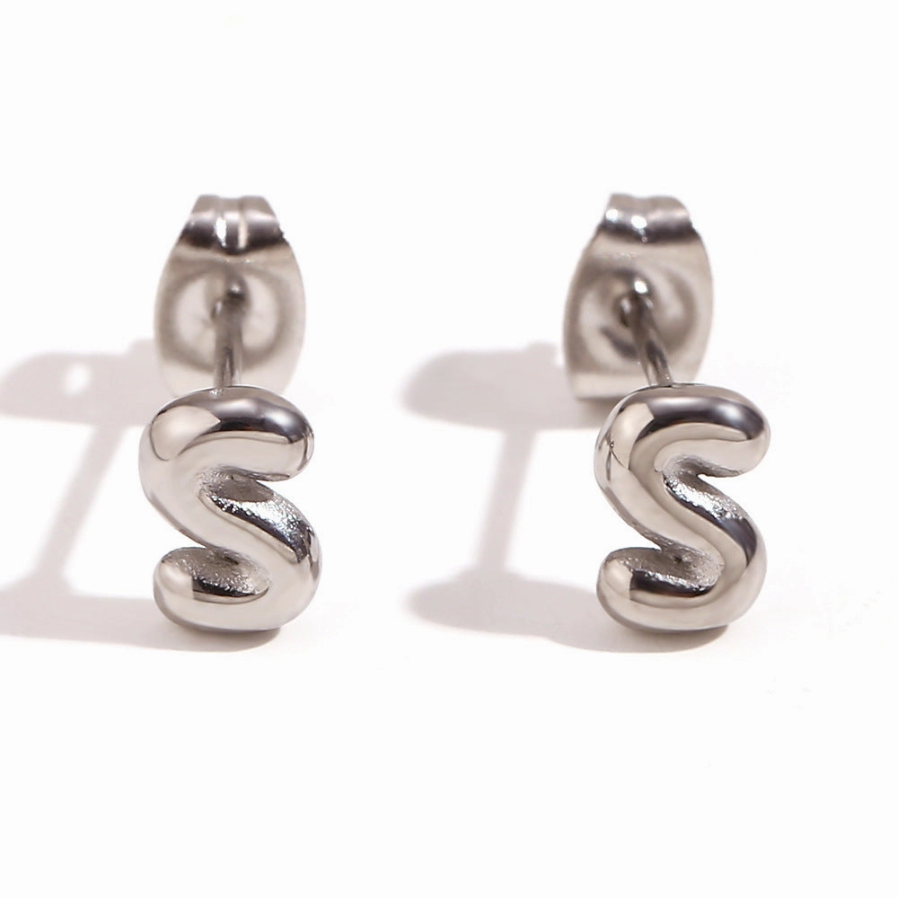 Wholesale Stainless Steel 18K Gold Plated Mini Bubble Letter Earrings