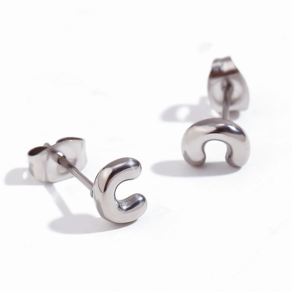 Wholesale Stainless Steel 18K Gold Plated Mini Bubble Letter Earrings