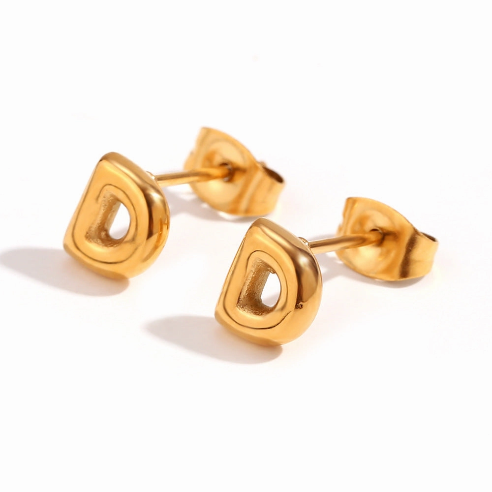 Wholesale Stainless Steel 18K Gold Plated Mini Bubble Letter Earrings