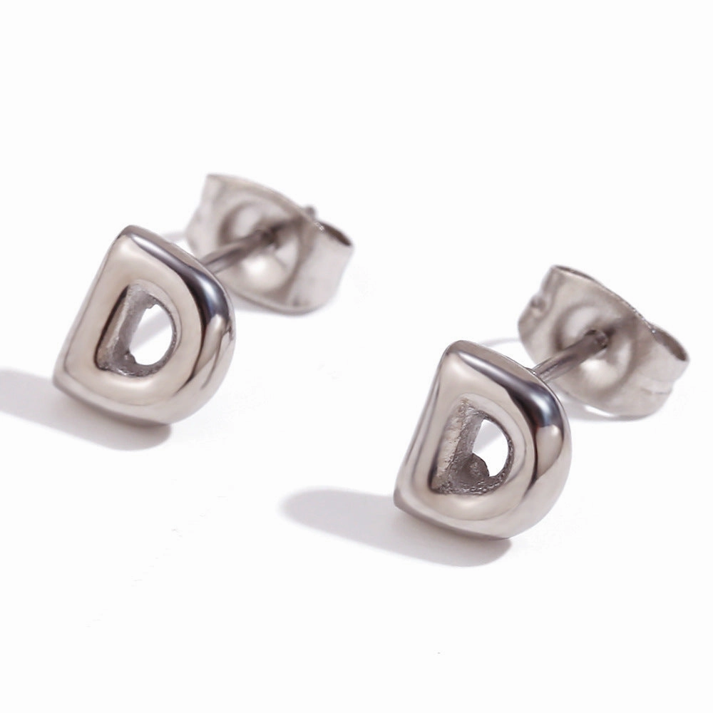 Wholesale Stainless Steel 18K Gold Plated Mini Bubble Letter Earrings