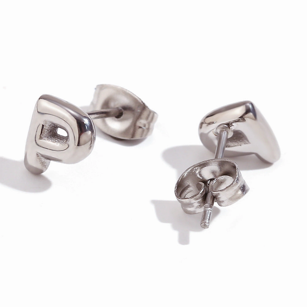 Wholesale Stainless Steel 18K Gold Plated Mini Bubble Letter Earrings