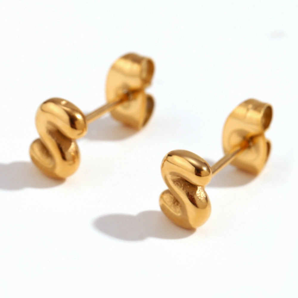 Wholesale Stainless Steel 18K Gold Plated Mini Bubble Letter Earrings