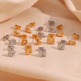Wholesale Stainless Steel 18K Gold Plated Mini Bubble Letter Earrings