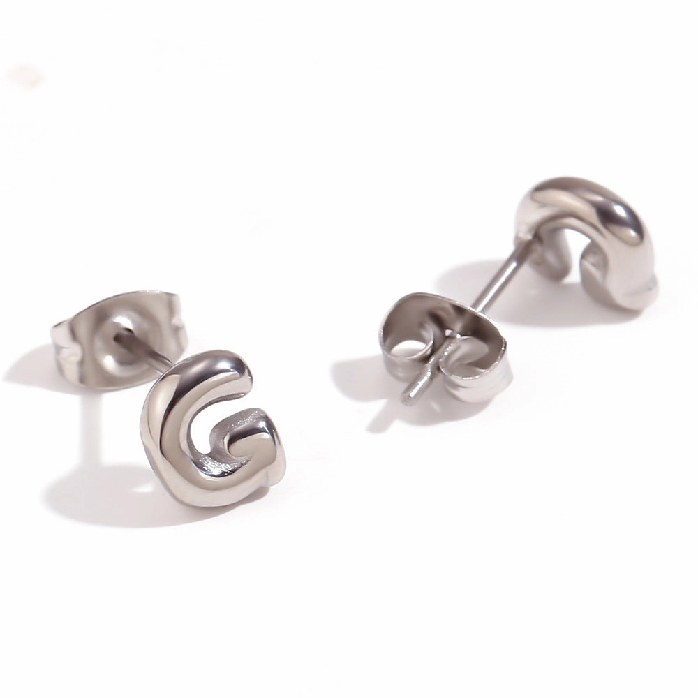 Wholesale Stainless Steel 18K Gold Plated Mini Bubble Letter Earrings
