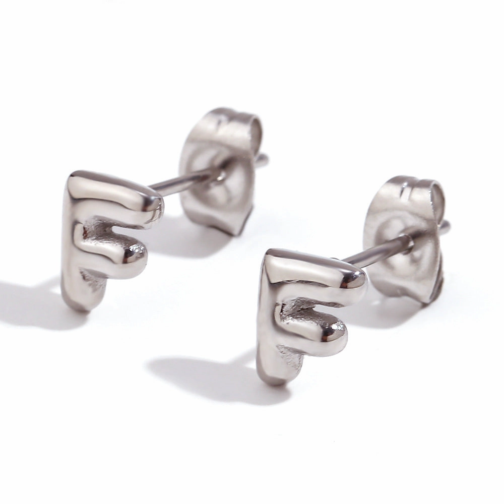 Wholesale Stainless Steel 18K Gold Plated Mini Bubble Letter Earrings