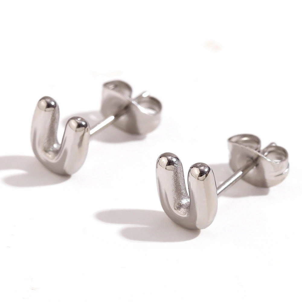 Wholesale Stainless Steel 18K Gold Plated Mini Bubble Letter Earrings
