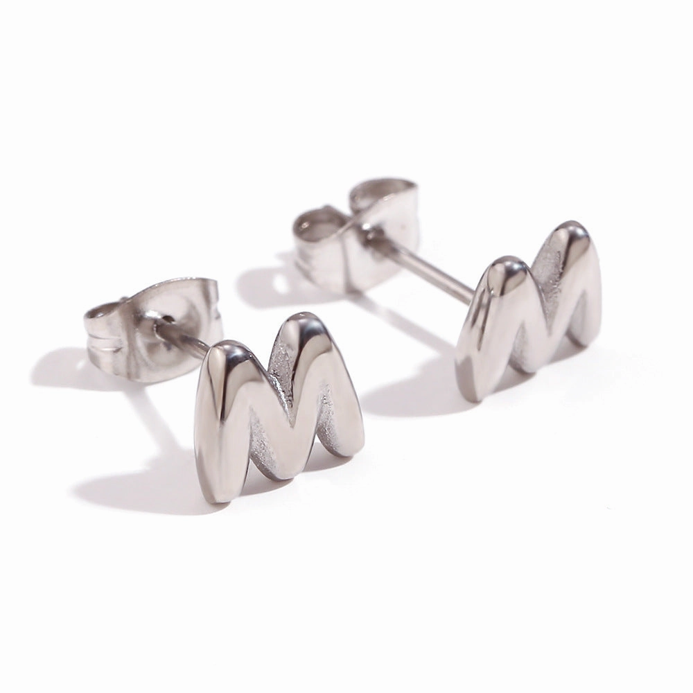 Wholesale Stainless Steel 18K Gold Plated Mini Bubble Letter Earrings