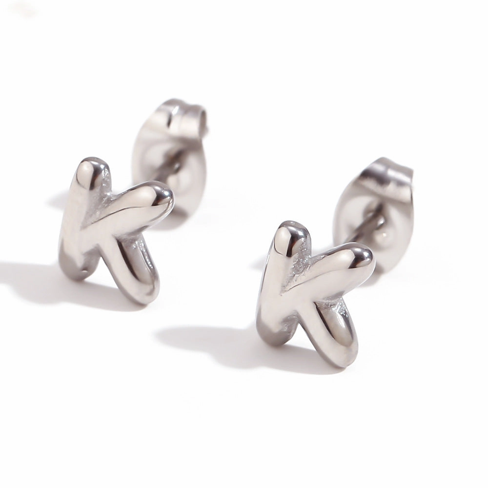 Wholesale Stainless Steel 18K Gold Plated Mini Bubble Letter Earrings