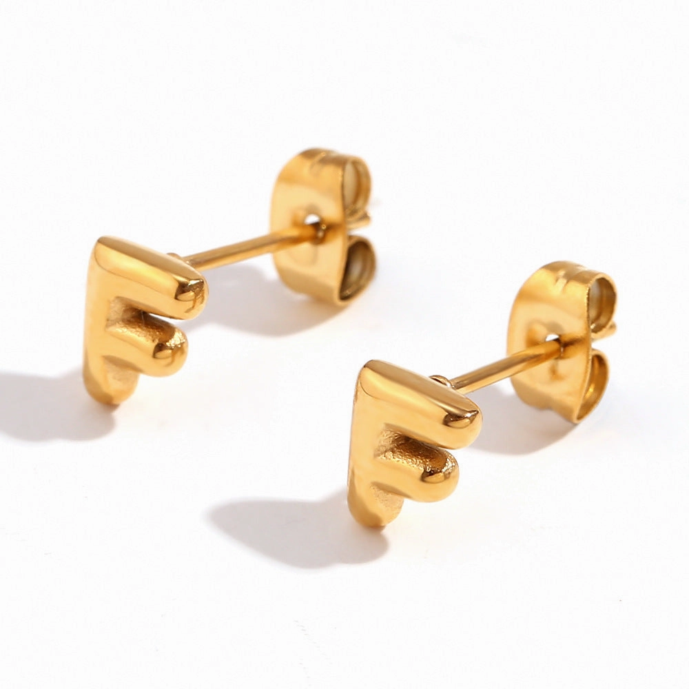 Wholesale Stainless Steel 18K Gold Plated Mini Bubble Letter Earrings
