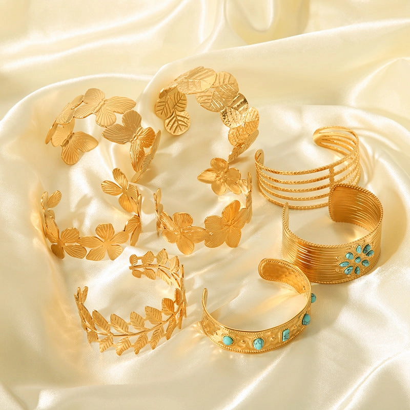 Wholesale Stainless Steel 18K Gold Plated Non-fading Open Vintage Titanium Steel Bracelet