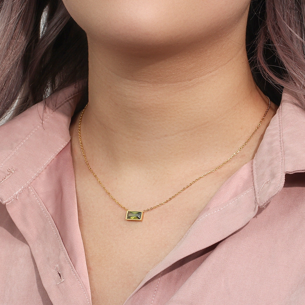 Wholesale Stainless Steel 18K Gold Plated Small Square Diamond Necklace