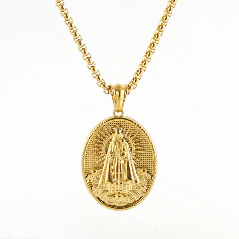 Wholesale Stainless Steel 18K Gold-plated Virgin Mary Vintage Necklace