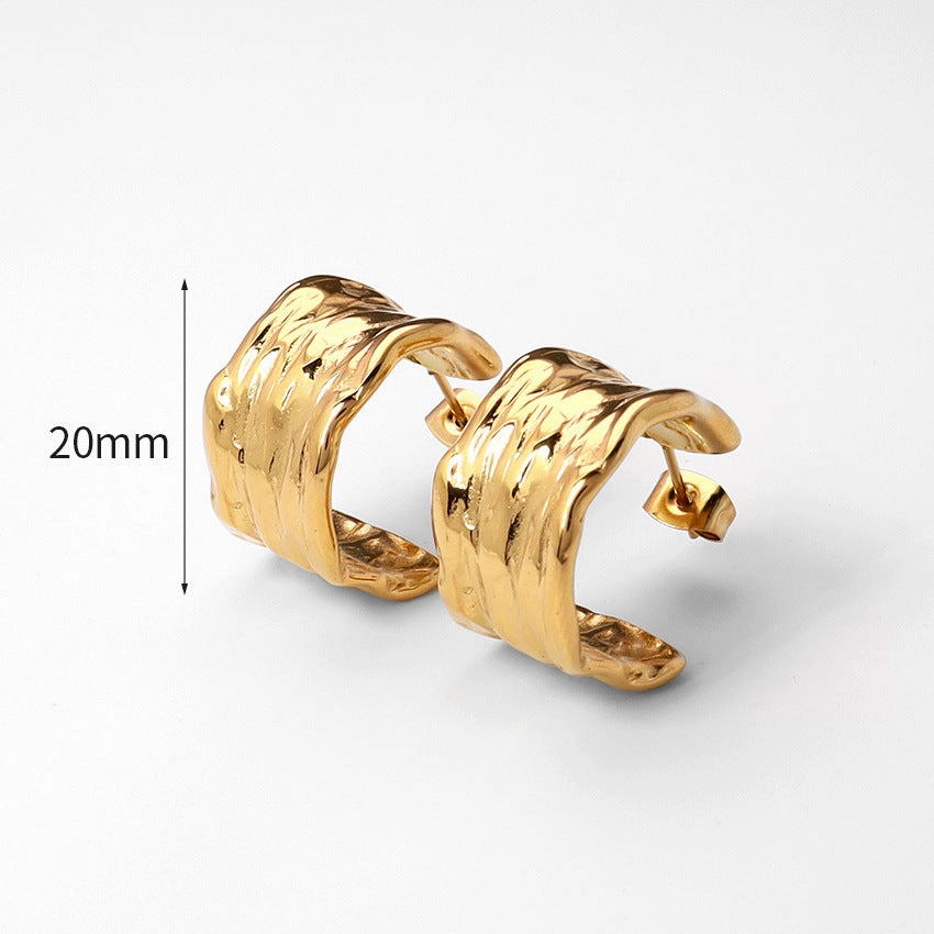 Wholesale Stainless Steel 18K Gold Pleated Geometric Exaggerated Earrings
