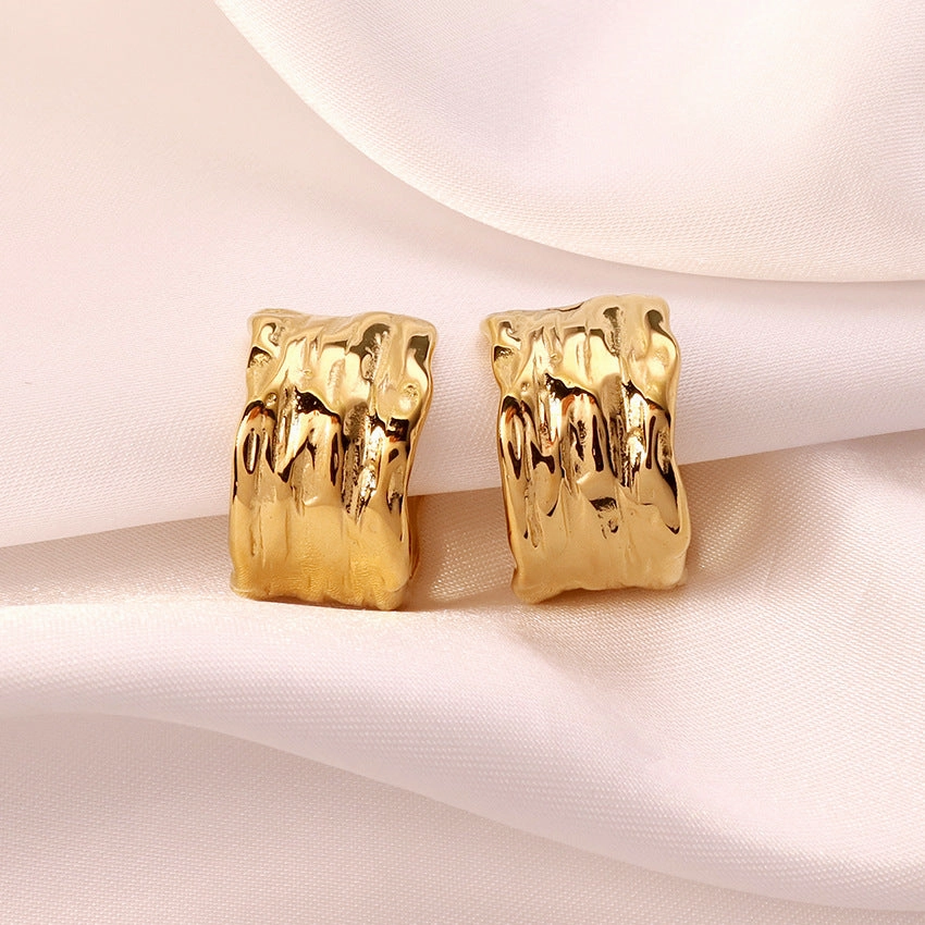 Wholesale Stainless Steel 18K Gold Pleated Geometric Exaggerated Earrings
