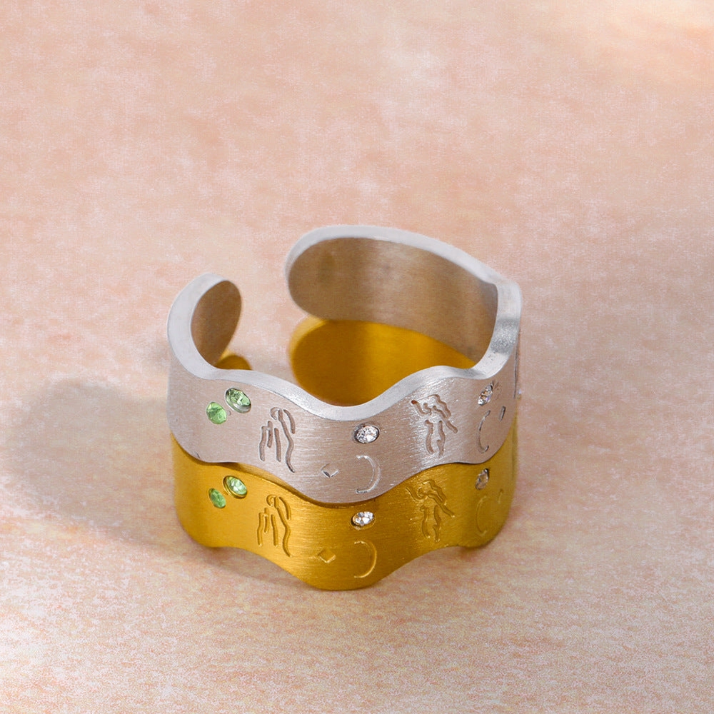 Wholesale Stainless Steel 18K Real Gold Goddess of Wisdom Ring