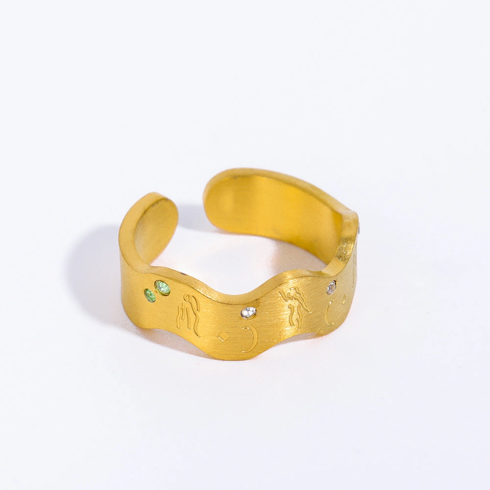 Wholesale Stainless Steel 18K Real Gold Goddess of Wisdom Ring