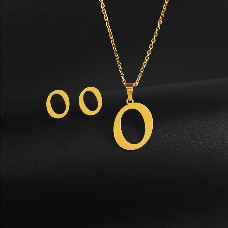 Wholesale Stainless Steel 26 Letter Necklace Earrings Two Piece Set