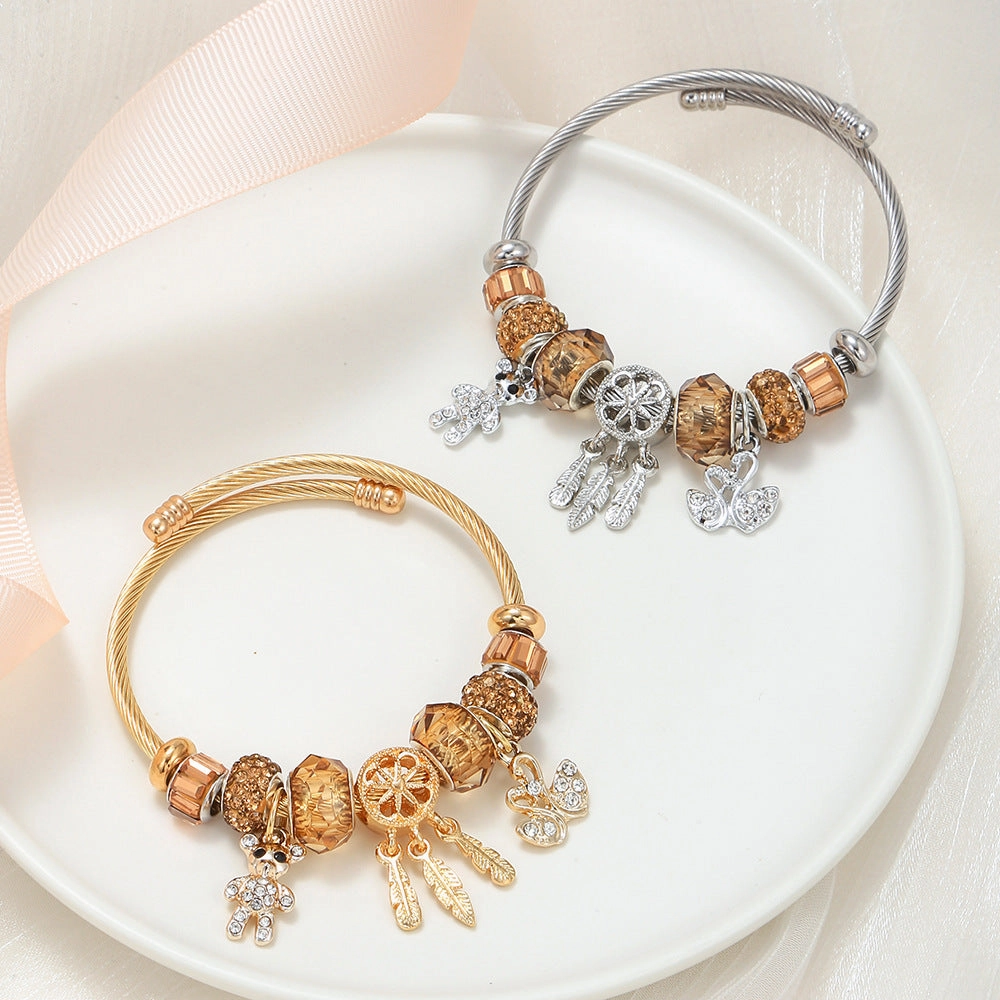 Wholesale Stainless Steel Bear Swan Pendant Gold Bracelet
