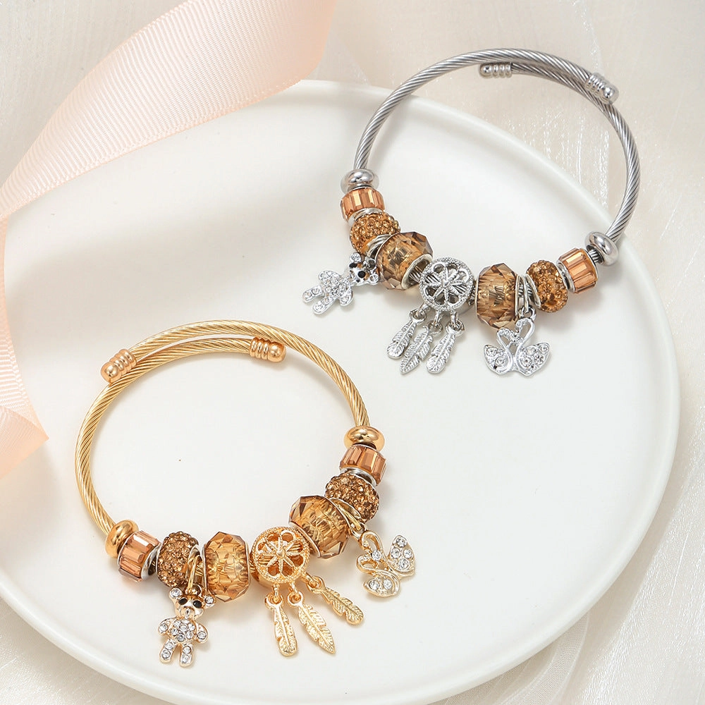Wholesale Stainless Steel Bear Swan Pendant Gold Bracelet