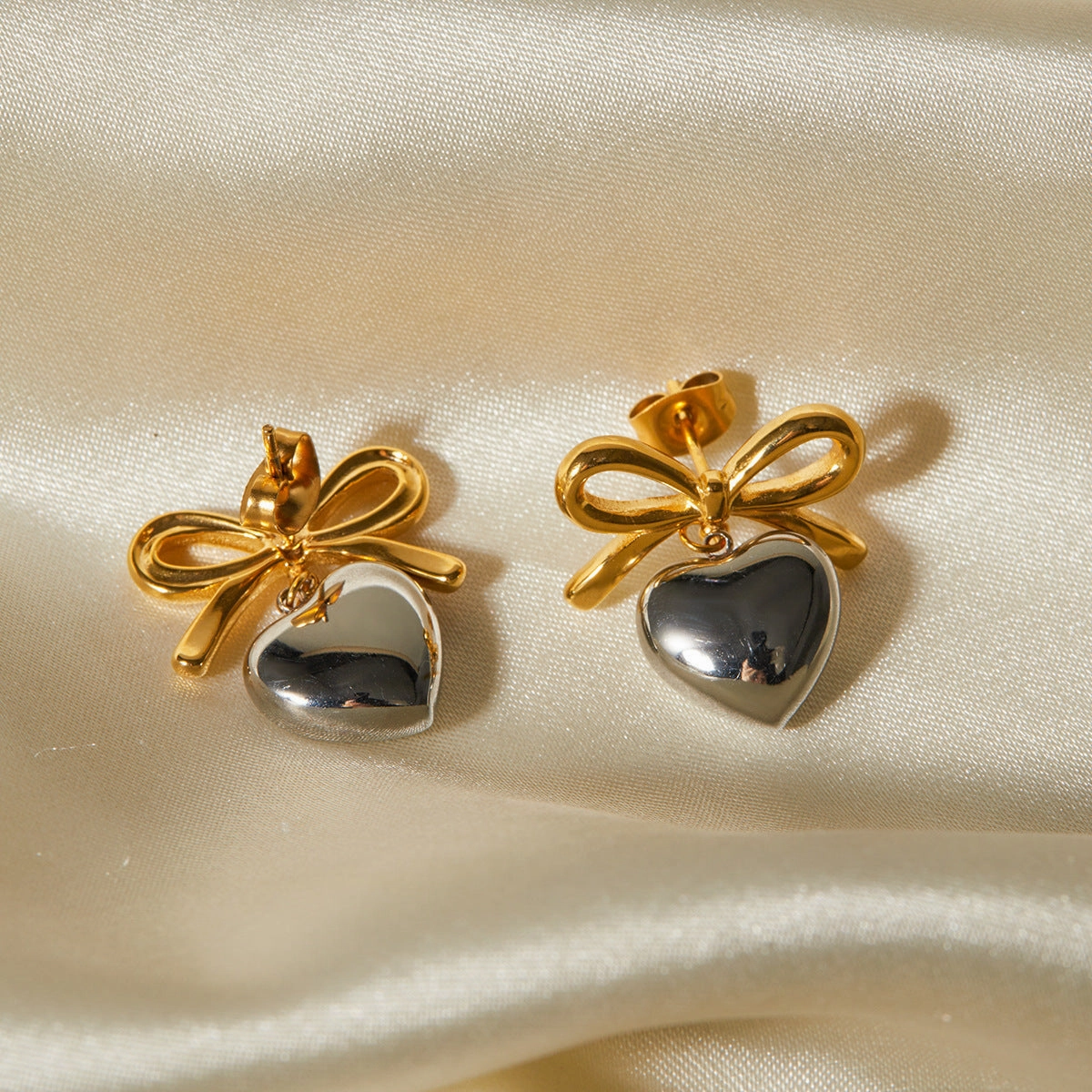 Wholesale Stainless Steel Bow Love Pendant Earrings