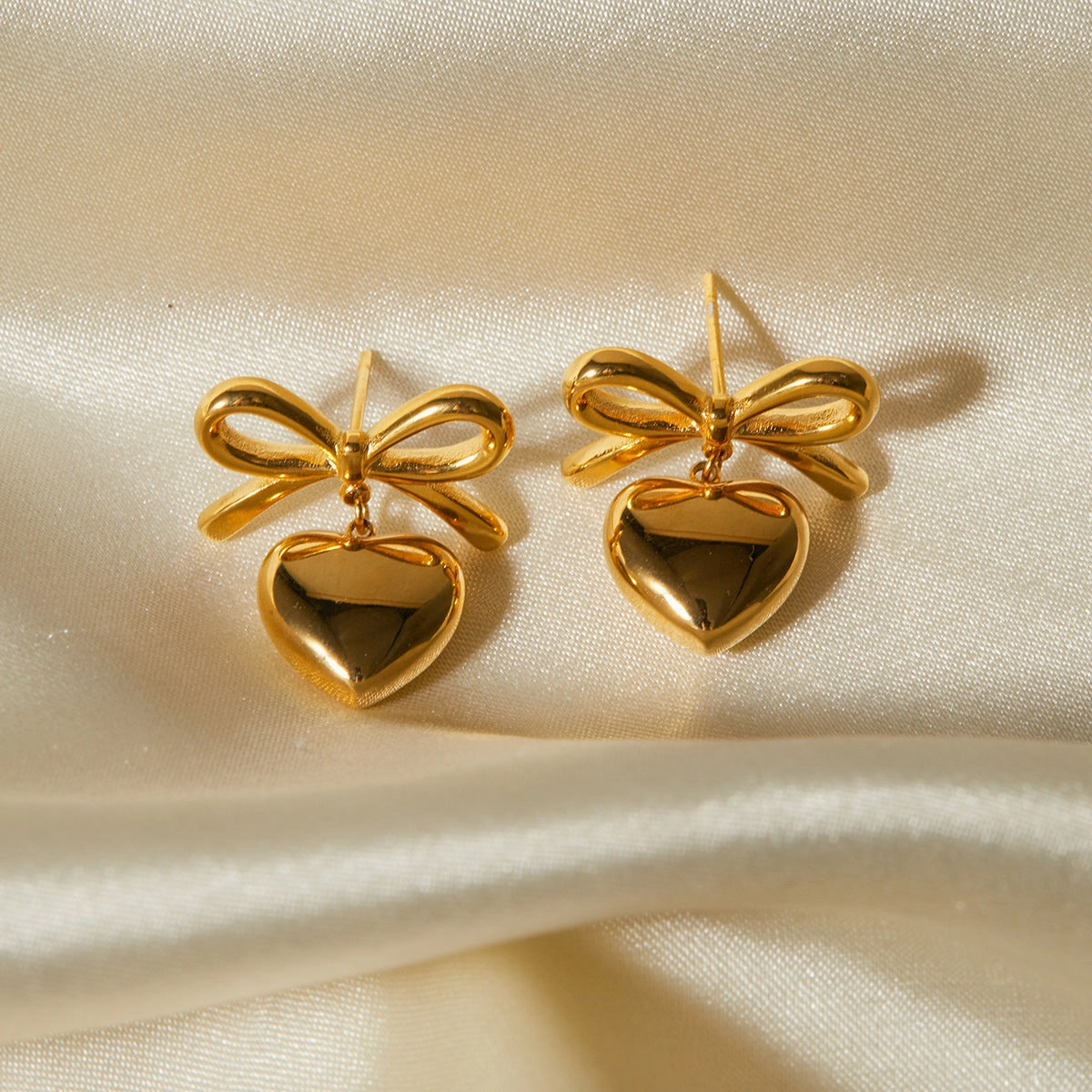 Wholesale Stainless Steel Bow Love Pendant Earrings