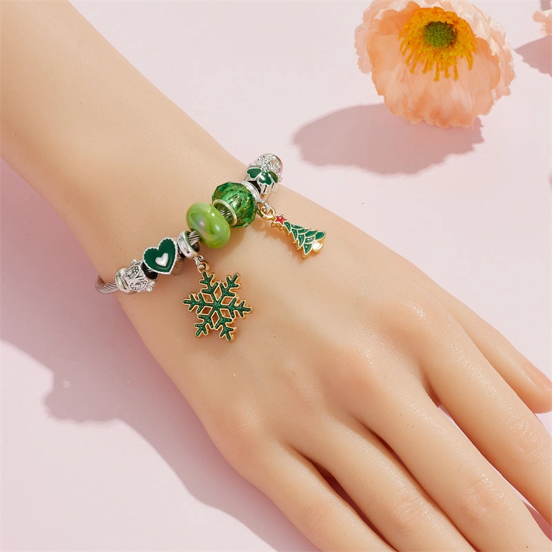 Wholesale Stainless Steel Christmas Tree Elk Snowflake Alloy Charm Beaded Bracelet