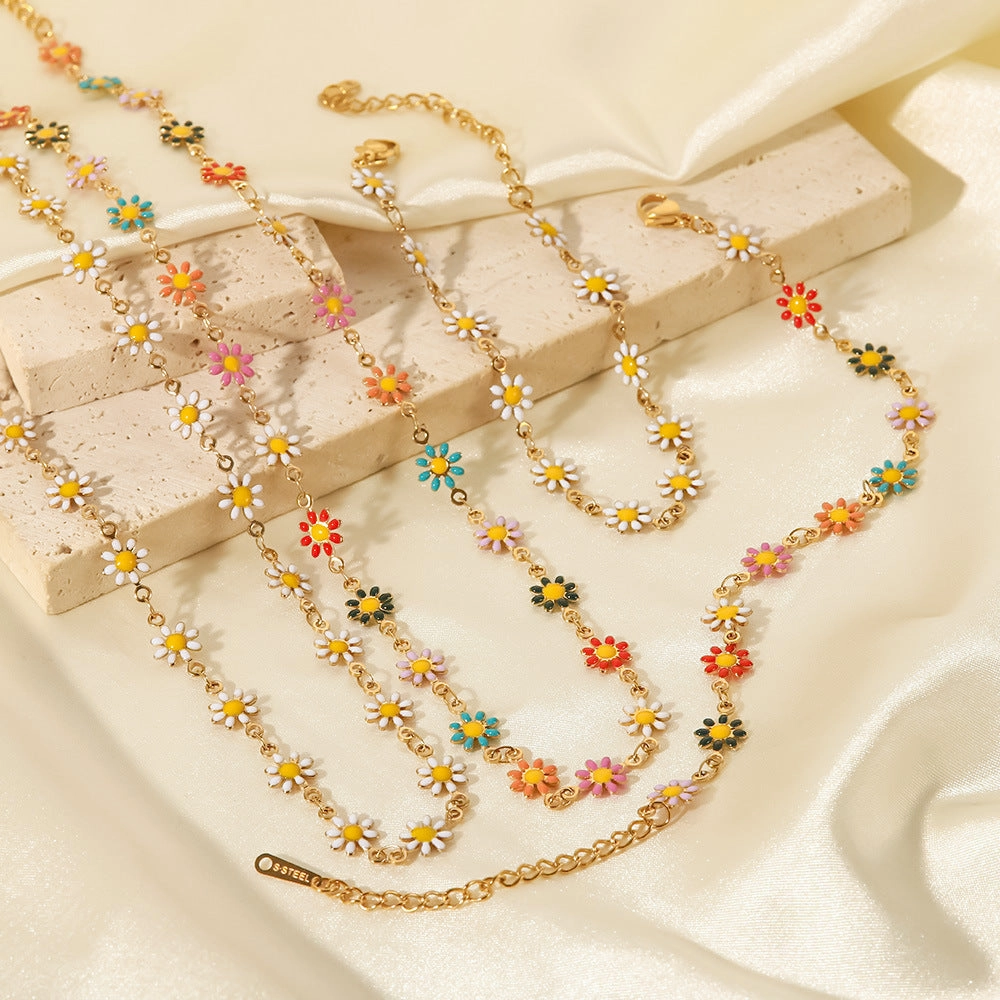 Wholesale Stainless Steel Colorful Small Daisy Chain Bracelet
