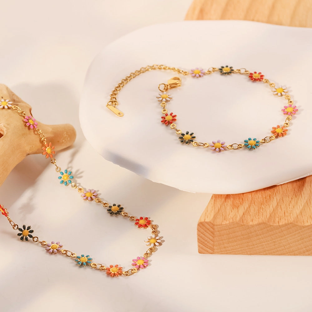 Wholesale Stainless Steel Colorful Small Daisy Chain Bracelet