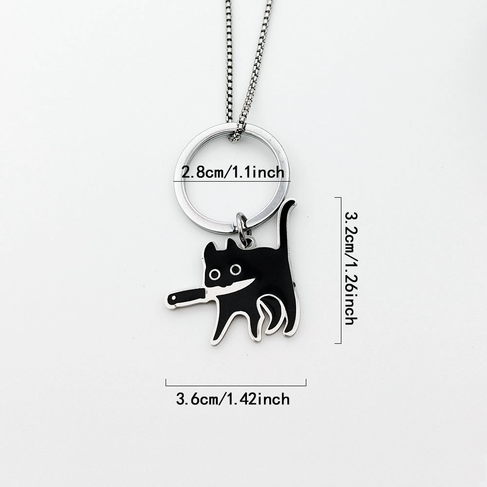 Wholesale Stainless Steel Creative Pocket Knife Cat Cartoon Titanium Steel Necklace
