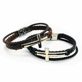 Wholesale Stainless Steel Cross Genuine Leather Bracelets