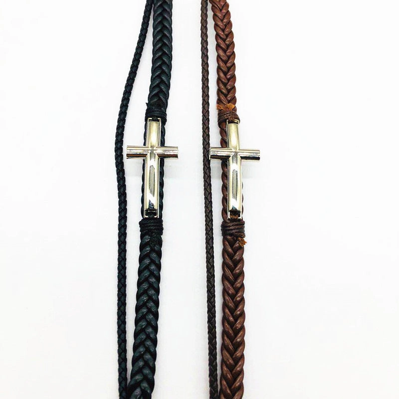 Wholesale Stainless Steel Cross Genuine Leather Bracelets